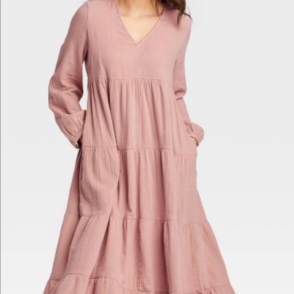 Brand NEW Dusty Rose long sleeve ankle length dress perfect for fall! With tags